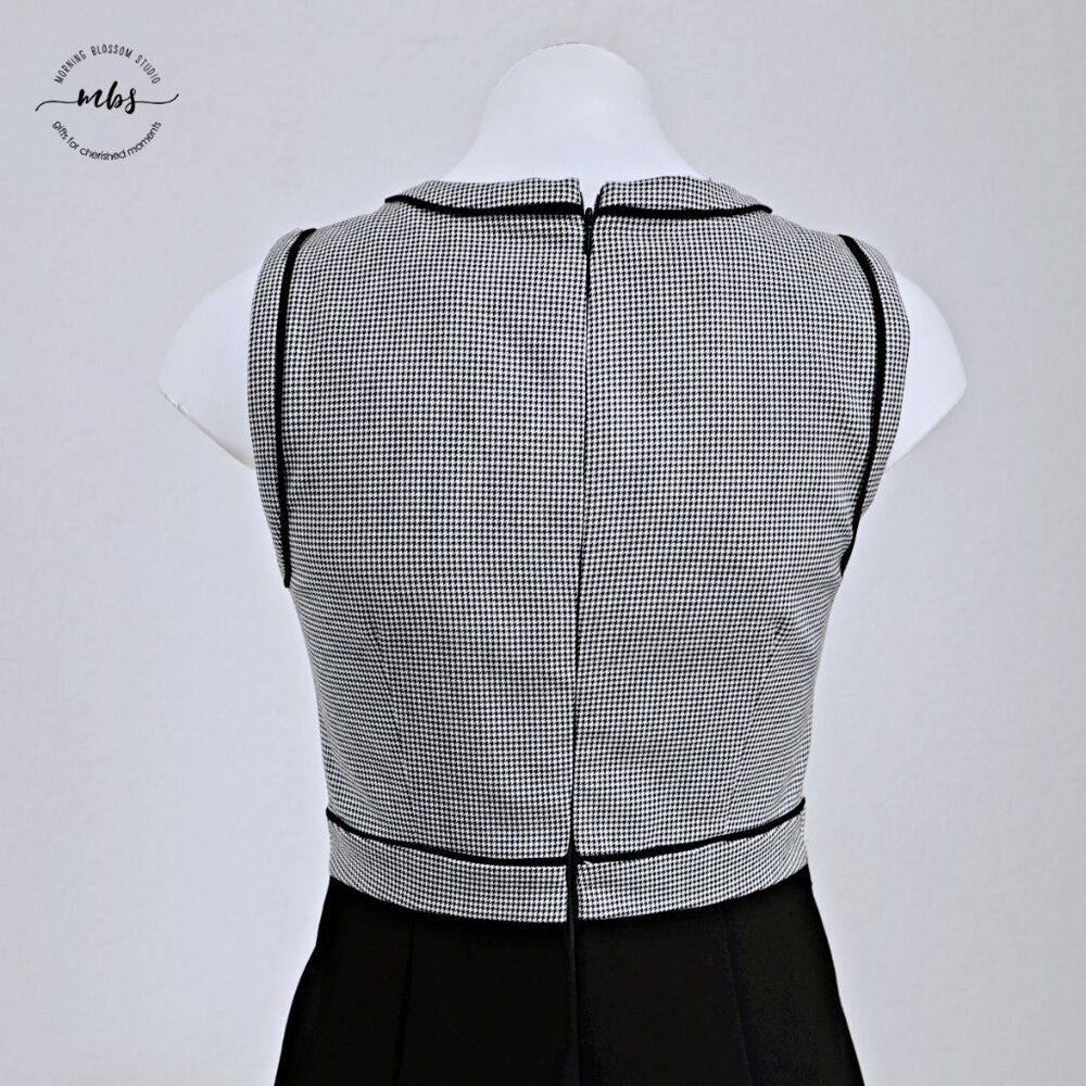 Hobbs London Sienna Crew Houndstooth Sheath Sleeveless Midi Dress Black White‎ 4 - Picture 7 of 13
